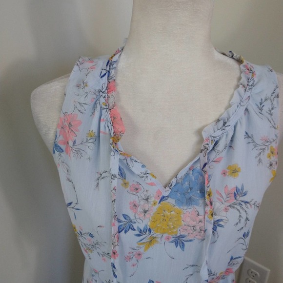 Blue floral v-neck sleeves boho cottagecore midi dress small flowy loose casual - Picture 3 of 10